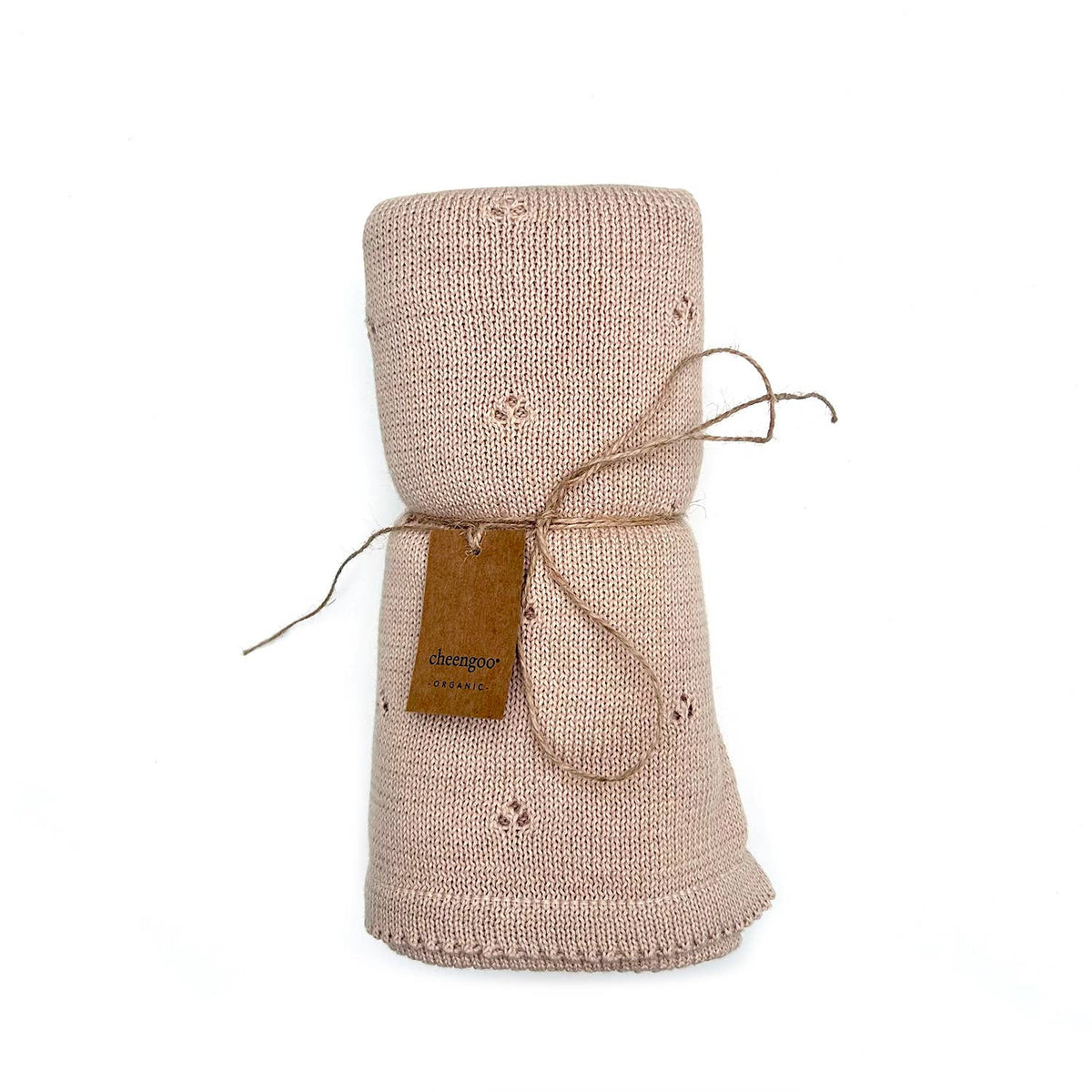 Organic Knit Baby Blanket - Tan (cloverleaf eyelet)