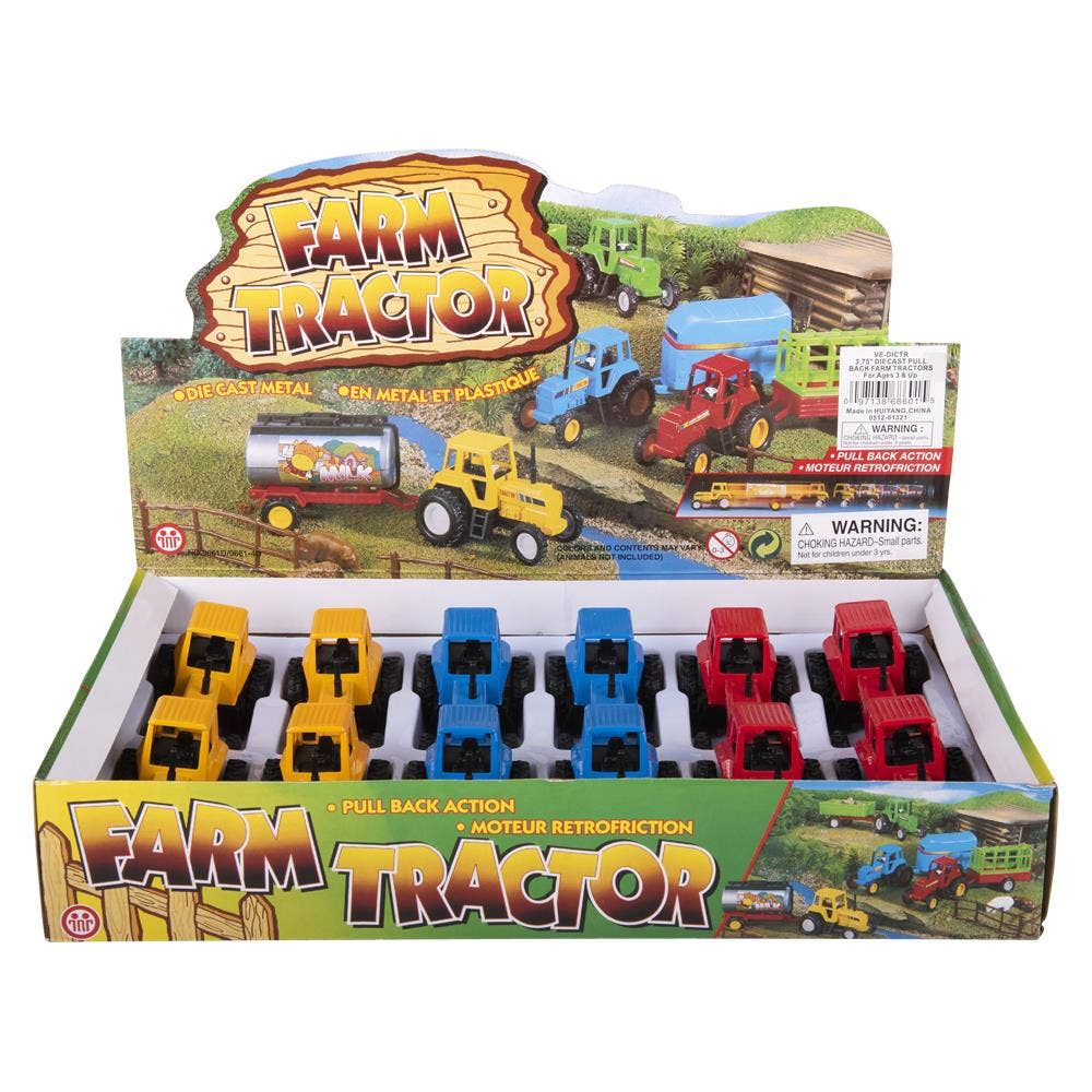 3.75" Diecast Pull Back Farm Tractors