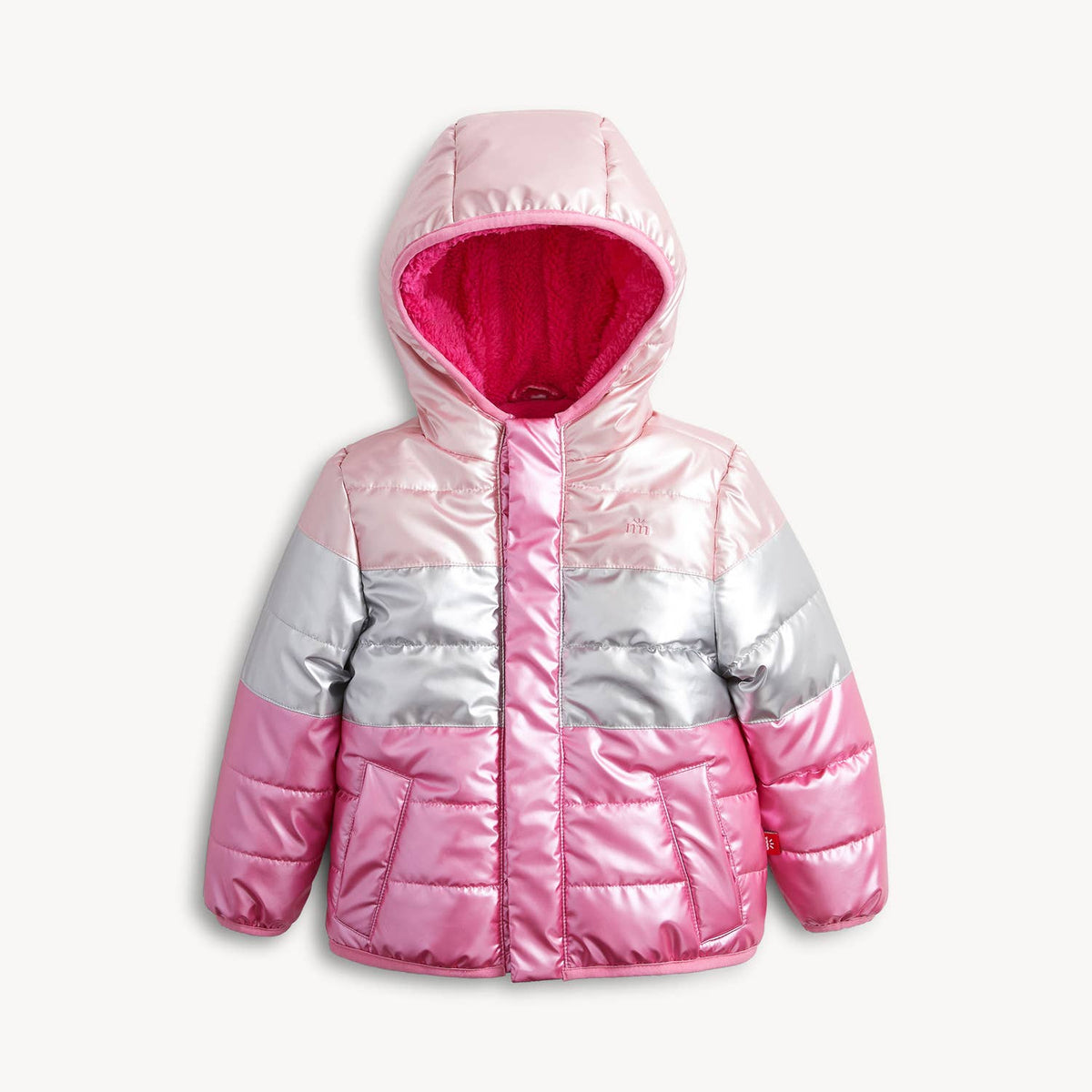 PINK COLORBLOCK METALLIC PUFFER JACKET