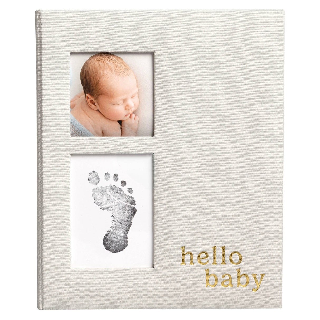Hello Baby Gray Linen Baby Keepsake Book
