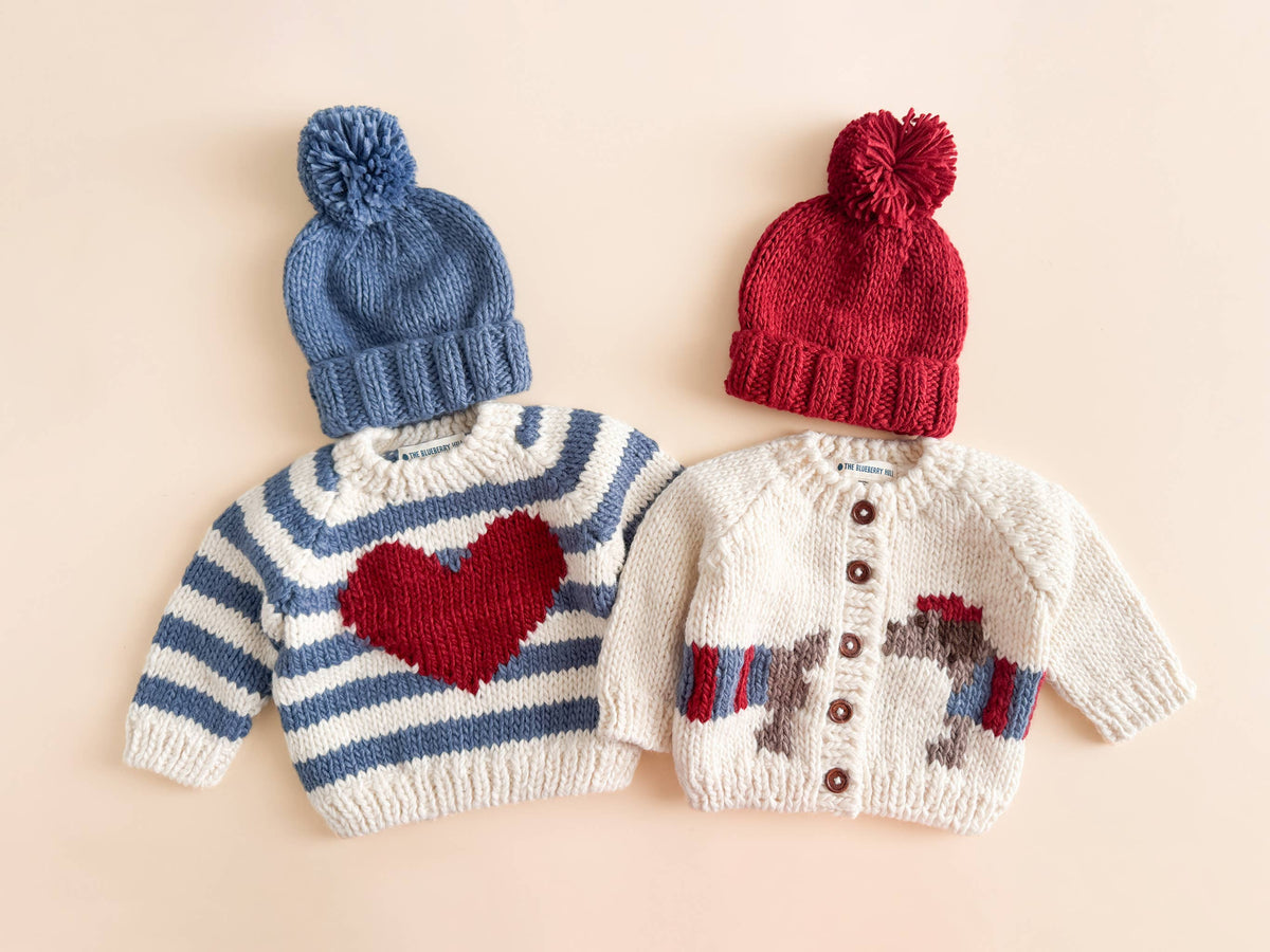 Stripe Big Heart Sweater Baby Blue Gift Fall Holiday Kid