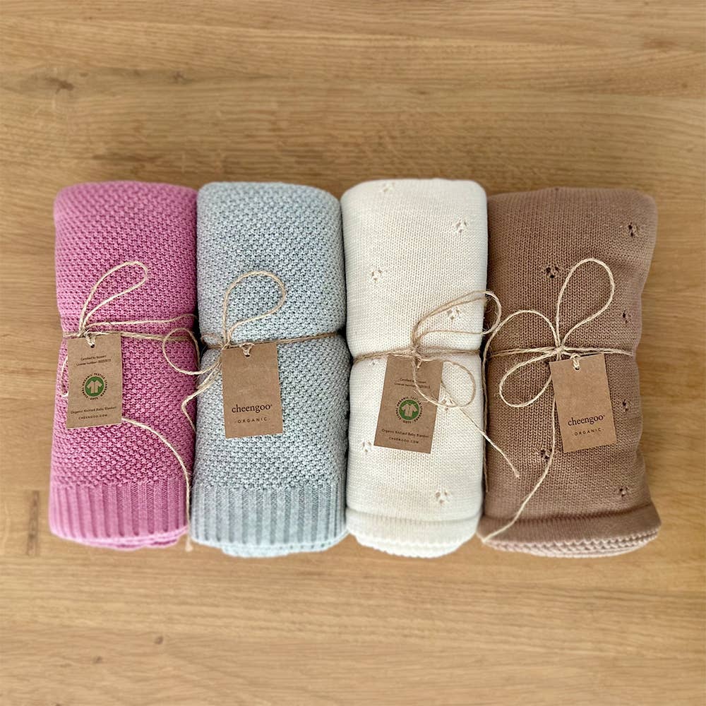 Organic Knit Baby Blanket - Cream (cloverleaf eyelet)