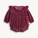 PINK STAR VELOUR BABY GIRL RUFFLE ROMPER