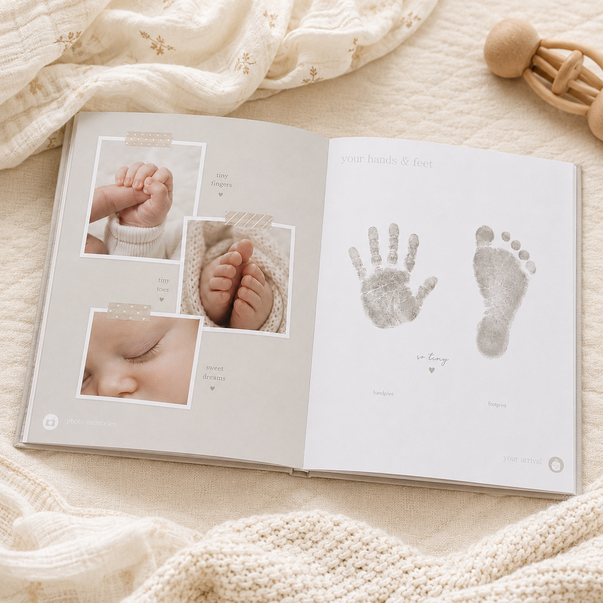 Hello Baby Gray Linen Baby Keepsake Book
