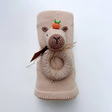 Organic Knit Baby Blanket - Tan (cloverleaf eyelet)