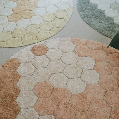 Washable rug Round Honeycomb Rose