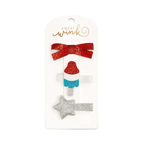  Kids’ hair clip set featuring Bomb Pop popsicle design, perfect for 4th of July celebrations