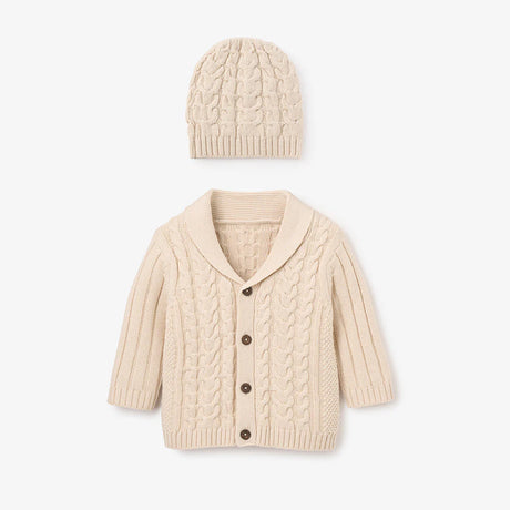 Wheat Horseshoe Cable Knit Cardigan & Hat Baby Boxed Gift Set