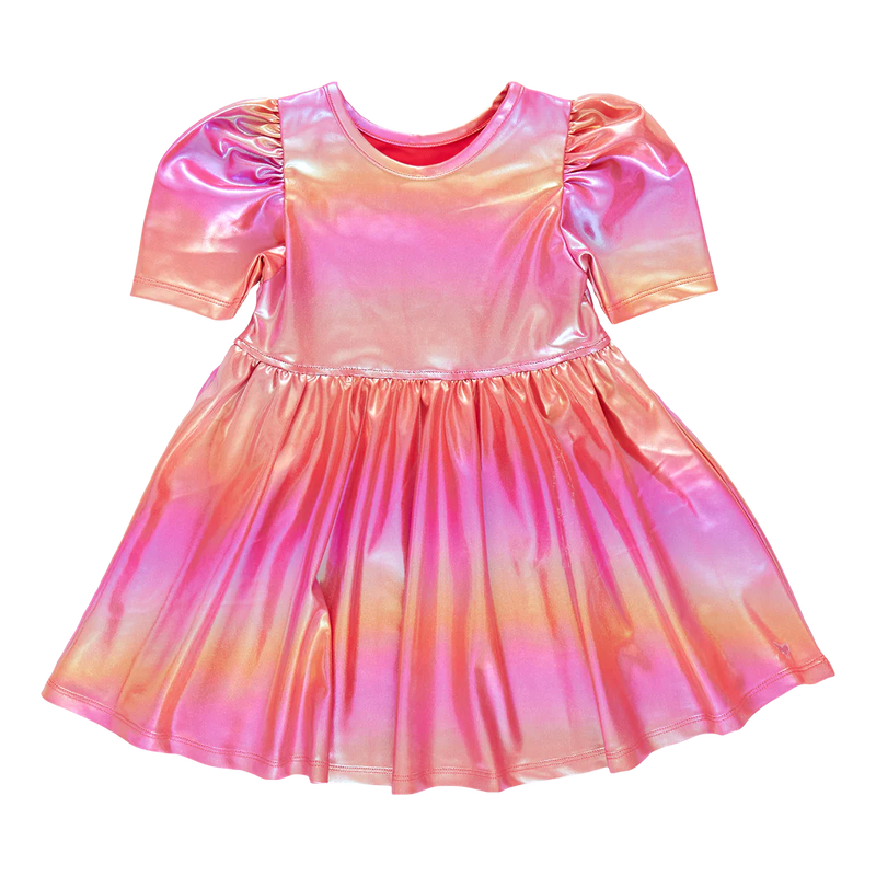 Girls Lame Laurie Dress - Rainbow Pink Lame