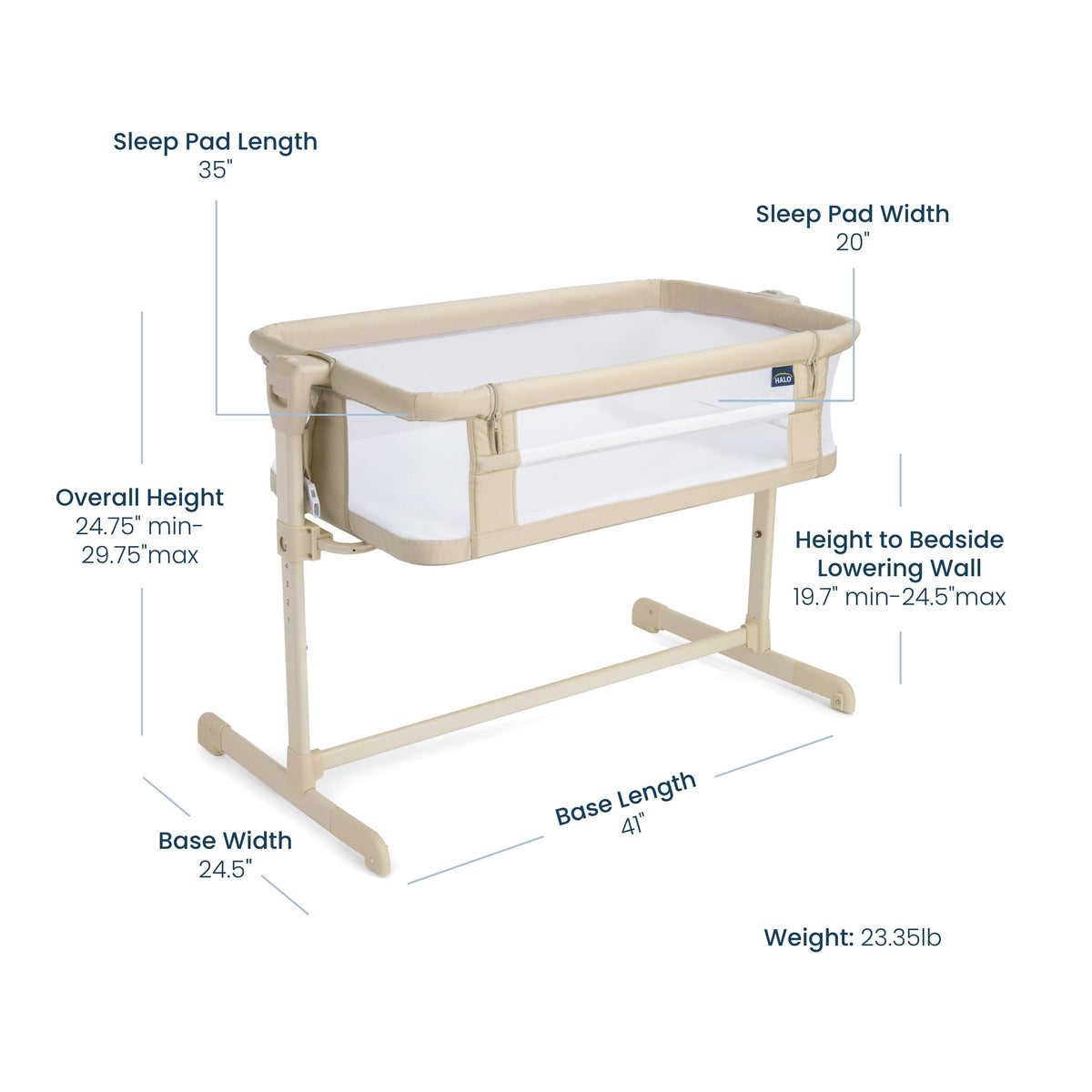 Halo Bedside Bassinet Sleeper dimensions and specifications