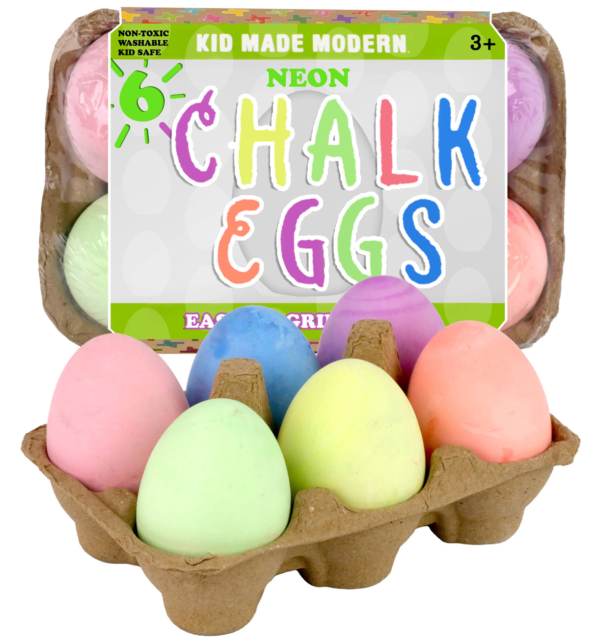 Set of 6 neon-colored egg-shaped chalks for kids