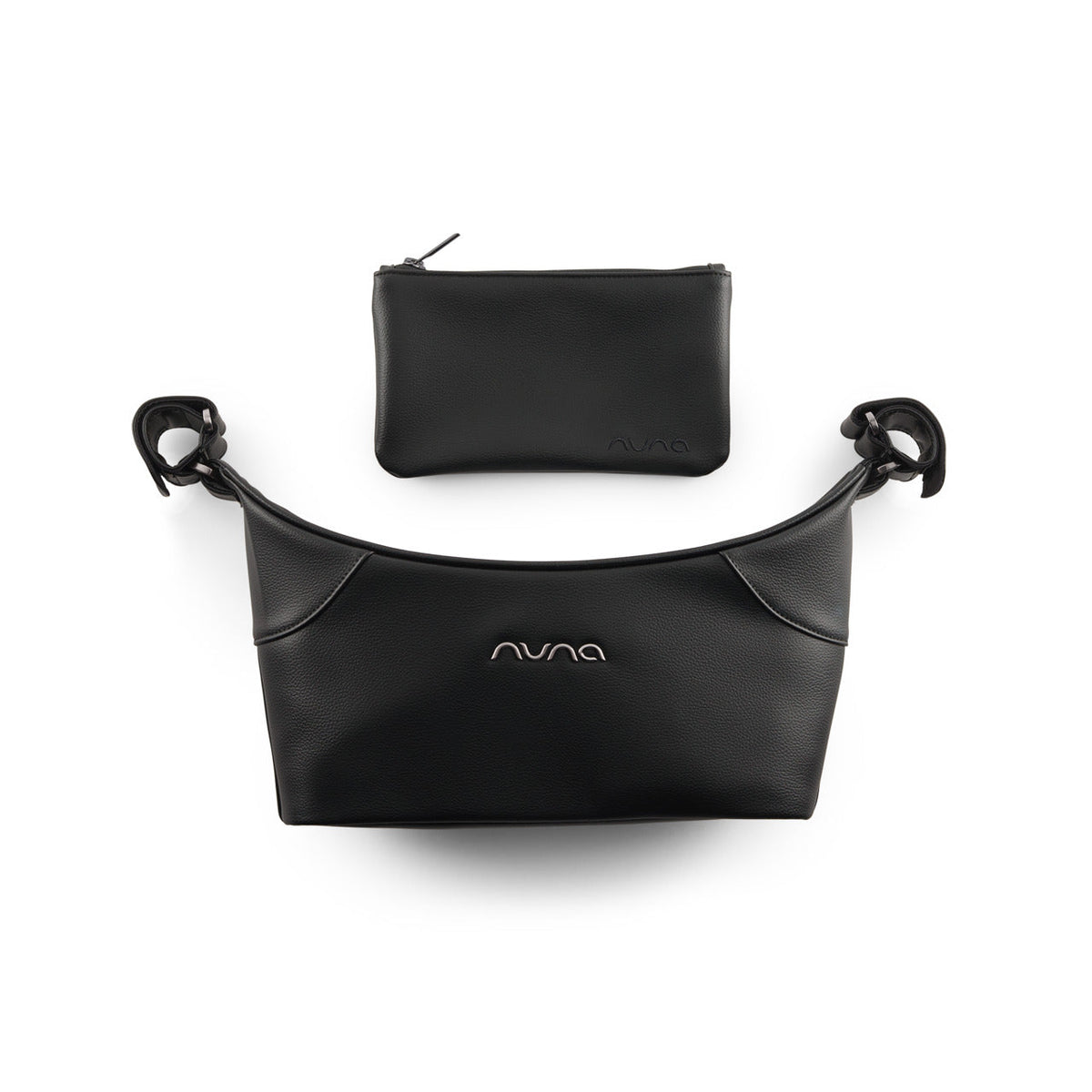 Nuna Leatherette Stroller Organizer in Caviar, top down view