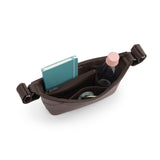 Nuna Leatherette Stroller Organizer in Cocoa with cup holder and pouch