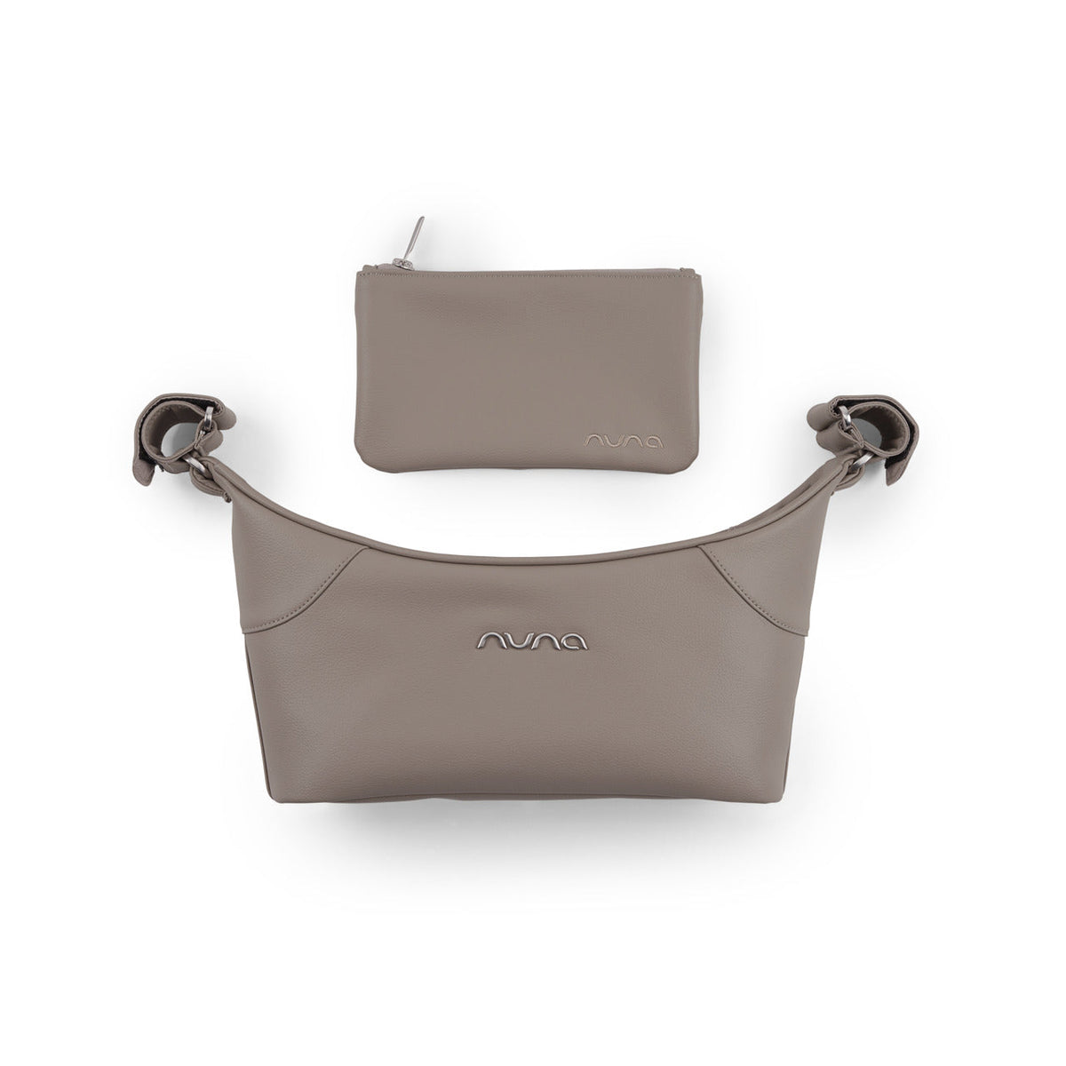 Nuna Leatherette Stroller Organizer in Taupe, top down view