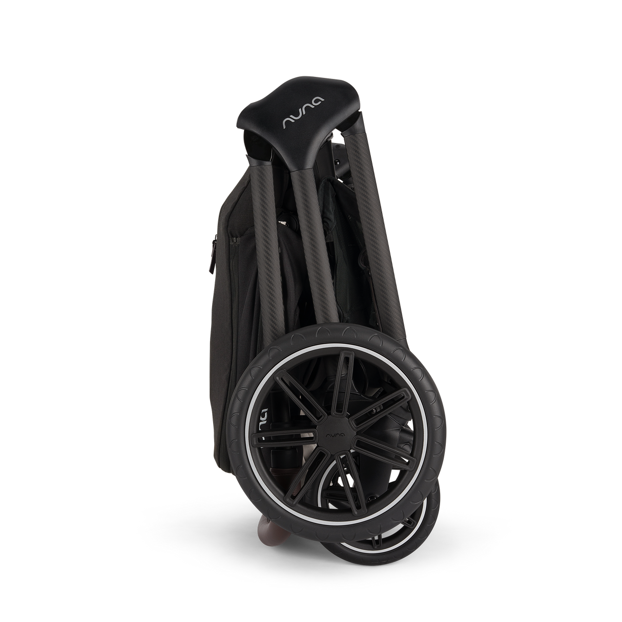Nuna TRIV LX Stroller in Caviar - folded self-standing