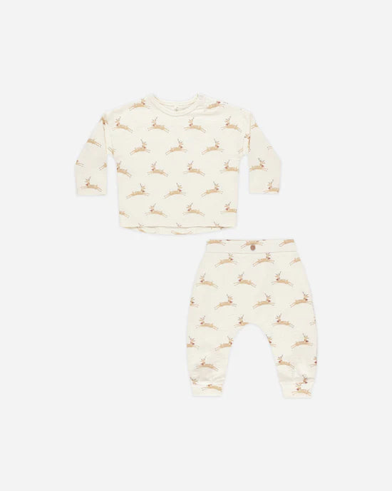 Long Sleeve Tee+Pant Set Reindeer