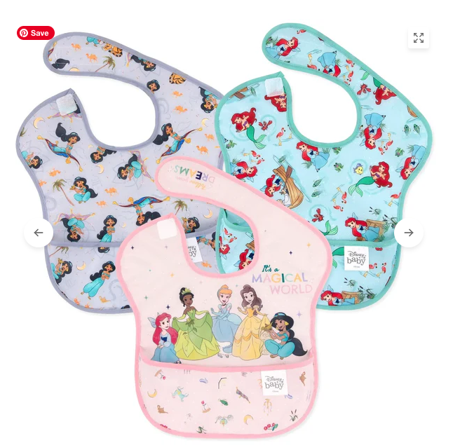 Bumkins Superbib 3 Pack: Magical World, Ariel and Jasmine