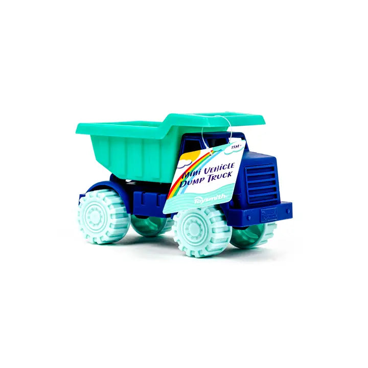 Toysmith mini dump truck toy – sturdy plastic construction vehicle for kids' play, perfect for sandbox or indoor use.