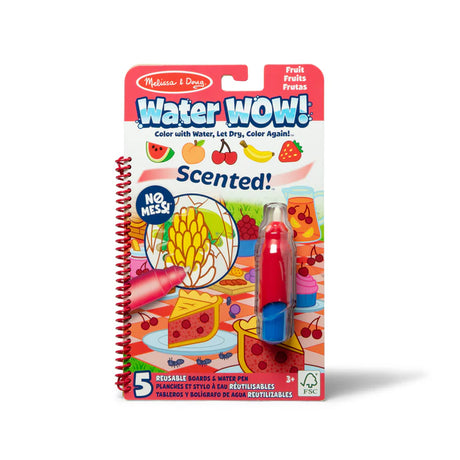 Reusable fruit-scented water drawing pad for kids. Reveals colors when painted, dries invisible with strawberry & orange fragrances (ages 3+).