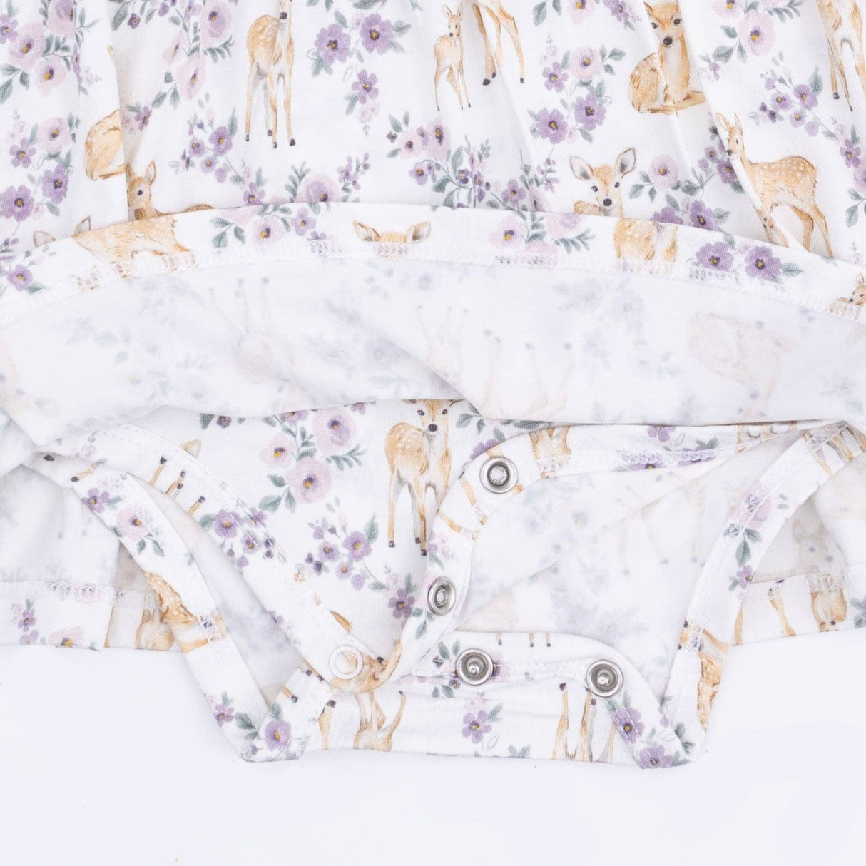 Floral Deer - Long Sleeve Ruffle Bodysuit Dress