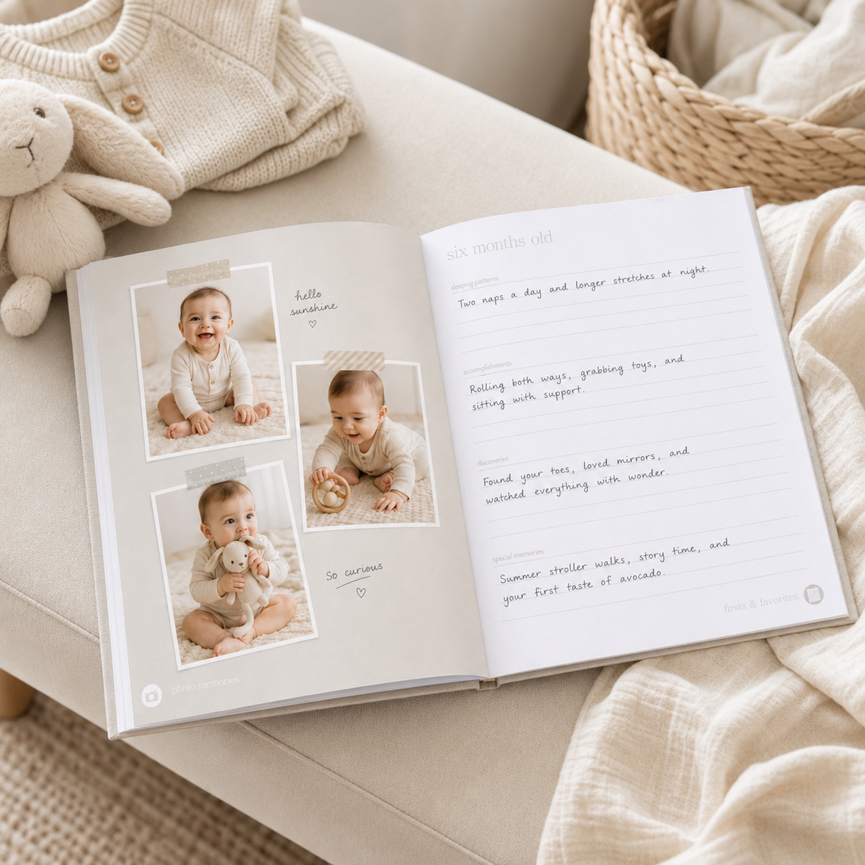 Hello Baby Gray Linen Baby Keepsake Book