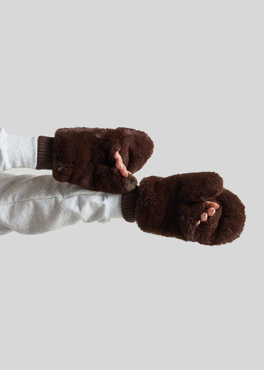 MAD HTR Faux Fur Mittens - Chocolate