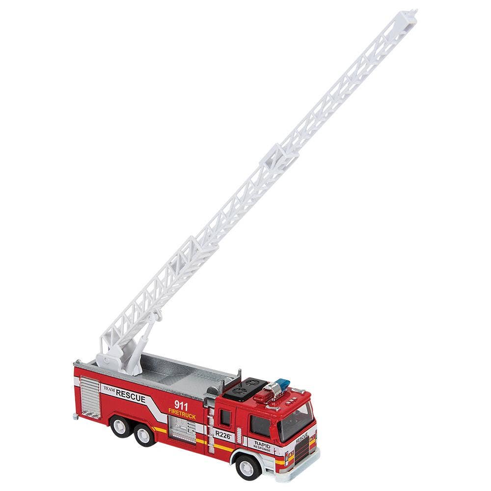 7" Diecast Pull Back Lgt/Sound Fire Engine 1:32 Scale