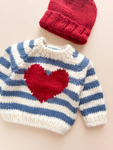 Stripe Big Heart Sweater Baby Blue Gift Fall Holiday Kid