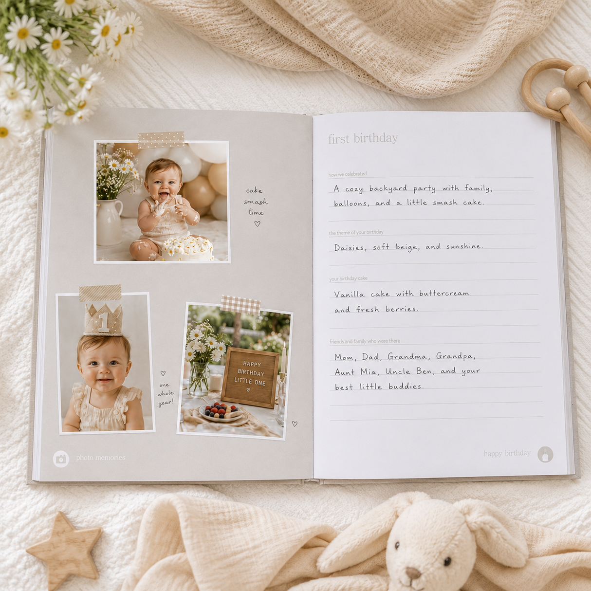 Hello Baby Gray Linen Baby Keepsake Book