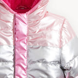 PINK COLORBLOCK METALLIC PUFFER JACKET