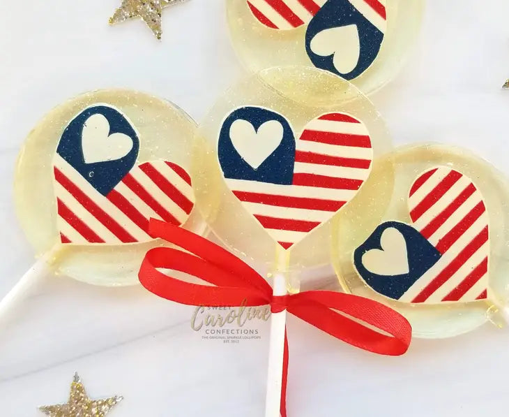 USA Flag Heart Lollipops, Blueberry, 10/Case - VEGAN