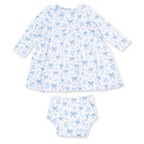 Blue Bows and Flowers - Simple Dress and Bloomer