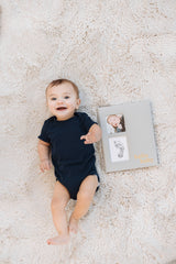 Hello Baby Gray Linen Baby Keepsake Book