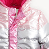 PINK COLORBLOCK METALLIC PUFFER JACKET