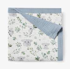 Koala Print Organic Muslin Baby Blanket - Blue