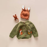 Fox Cardigan Woodland Baby Apparel Fall Winter Acorn Leaf