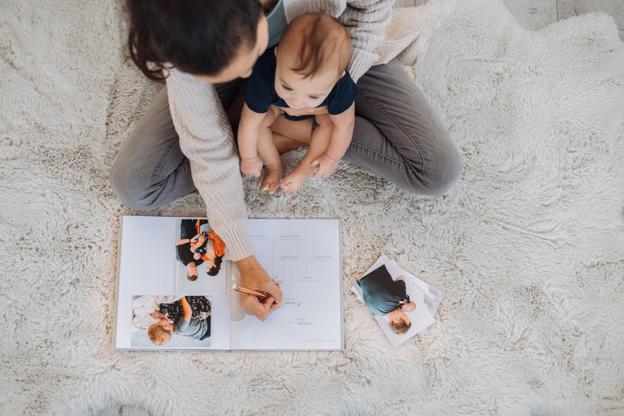Hello Baby Gray Linen Baby Keepsake Book