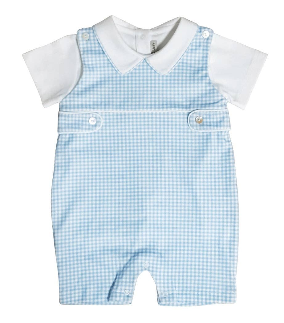 Blue checks Pima cotton baby boy overall set