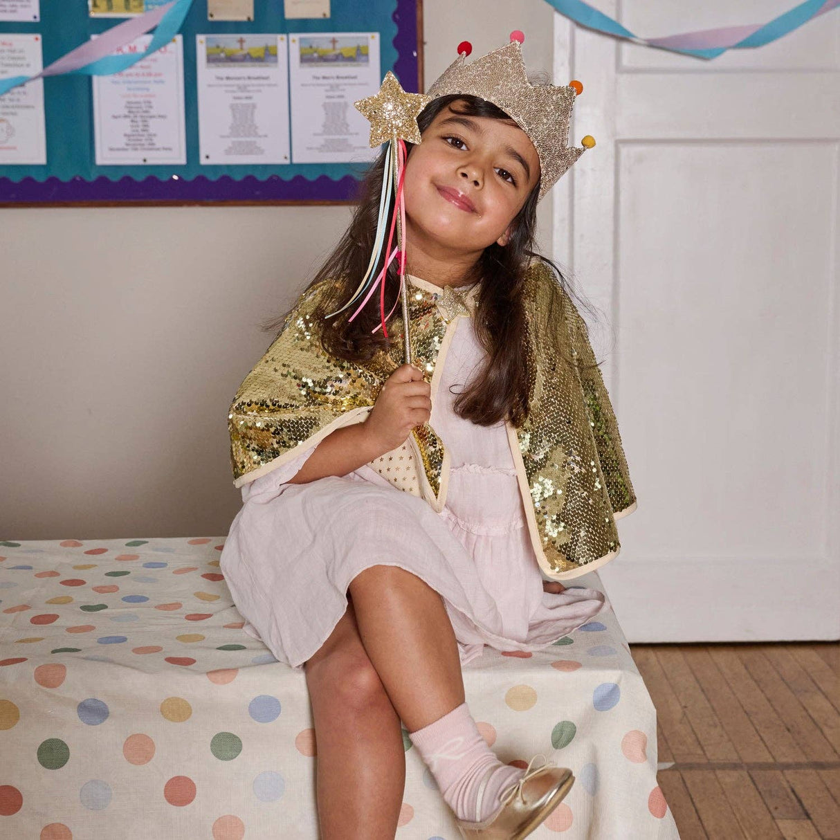 Gold Sequin Pom Pom Crown (3-10 Years)