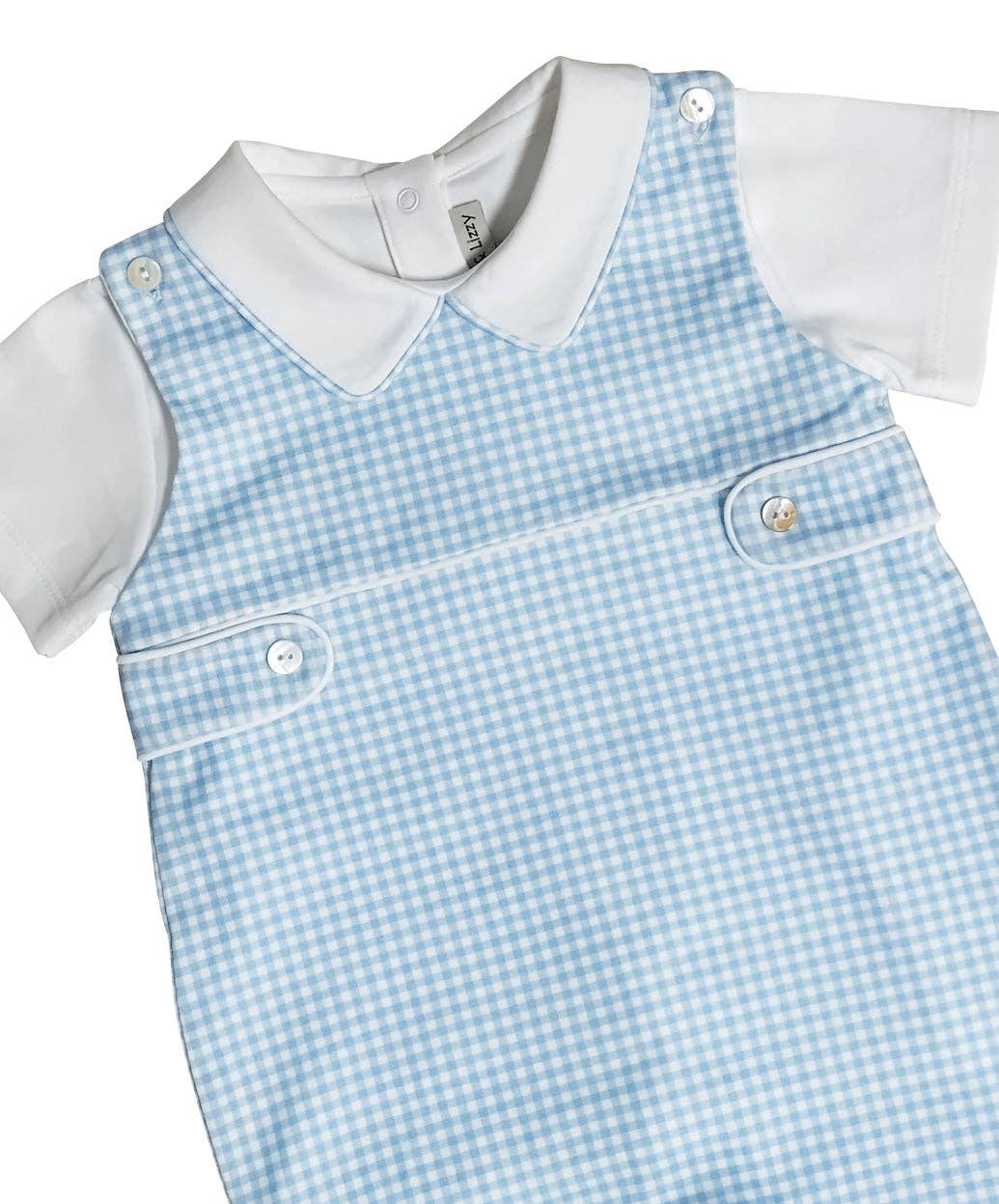 Blue checks Pima cotton baby boy overall set