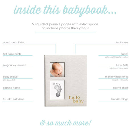 Hello Baby Gray Linen Baby Keepsake Book