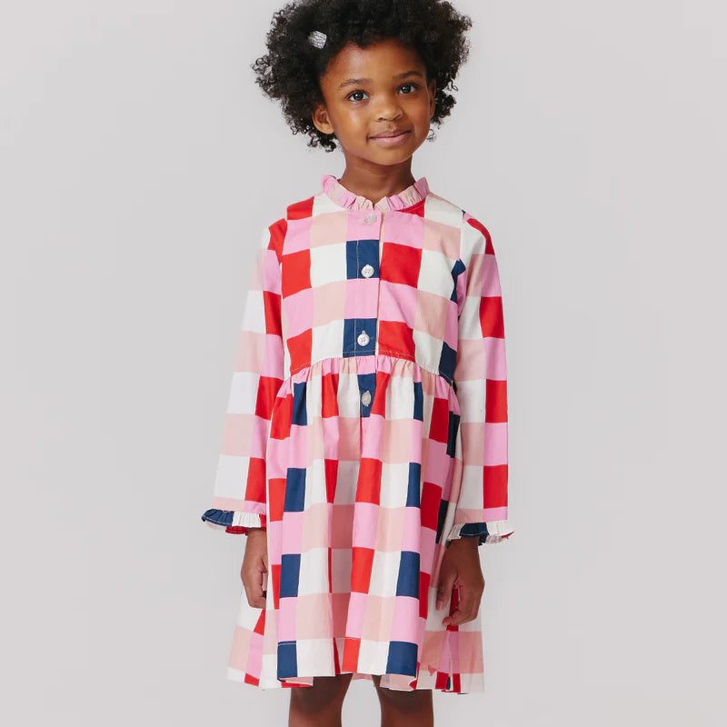 Girls Autumn Dress - Navy Red Check