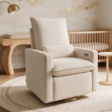 Monte Design Motorized Cortina Glider Recliner Quick Ship in Dune Performance Heathered with Matte Gold Swivel Base