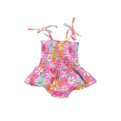 Smocked Bubble W/ Skirt TROPICAL RETRO FLORAL