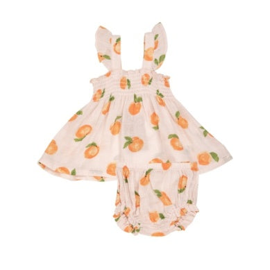 Ruffle Strap Smocked Top & Diaper Cover PEACHES