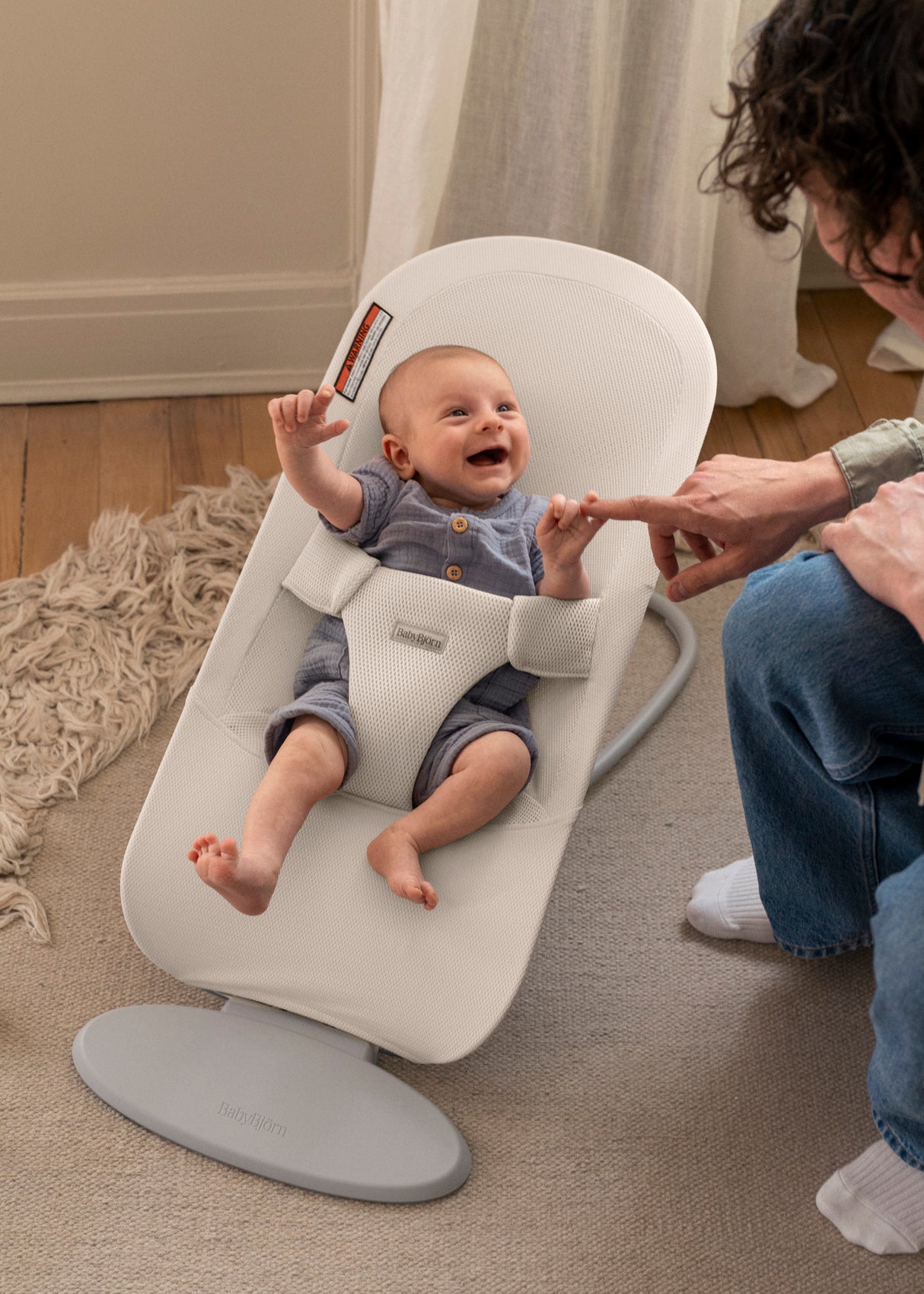 BabyBjorn Bouncer Begin in use, cream airy mesh