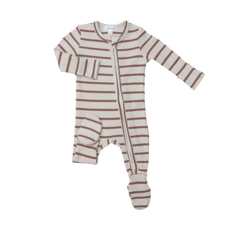 2-Way French Stripe - Argan Oil & White Sand Zipper Footie - Tadpole