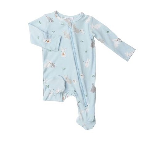 2-Way Ruffle Blue Bunnies Zipper Footie - Tadpole