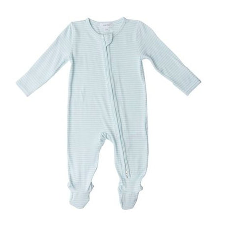 2-Way Ruffle Blue Stripes Zipper Footie - Tadpole