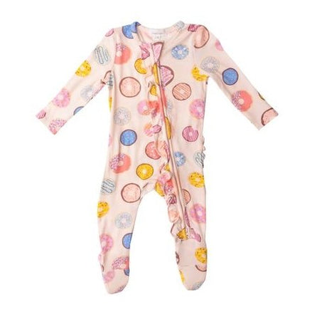 2-Way Ruffle Pink Donuts Zipper Footie - Tadpole